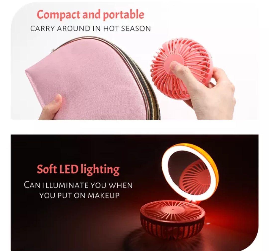 BreezeBright: Portable LED Makeup Mirror with Fan