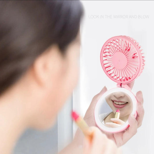 BreezeBright: Portable LED Makeup Mirror with Fan